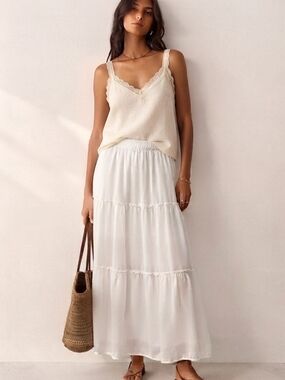 Women's Cream Maxi Tiered Skirt